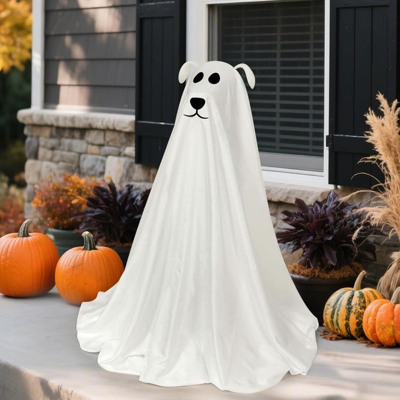 DAZONGE Halloween Decorations, Light-Up Freestanding Spooky Ghost Dog with Remote String Lights Battery Operated, Halloween Ghost Dog for Front Door Porch Yard Lawn Home Party - Image 1
